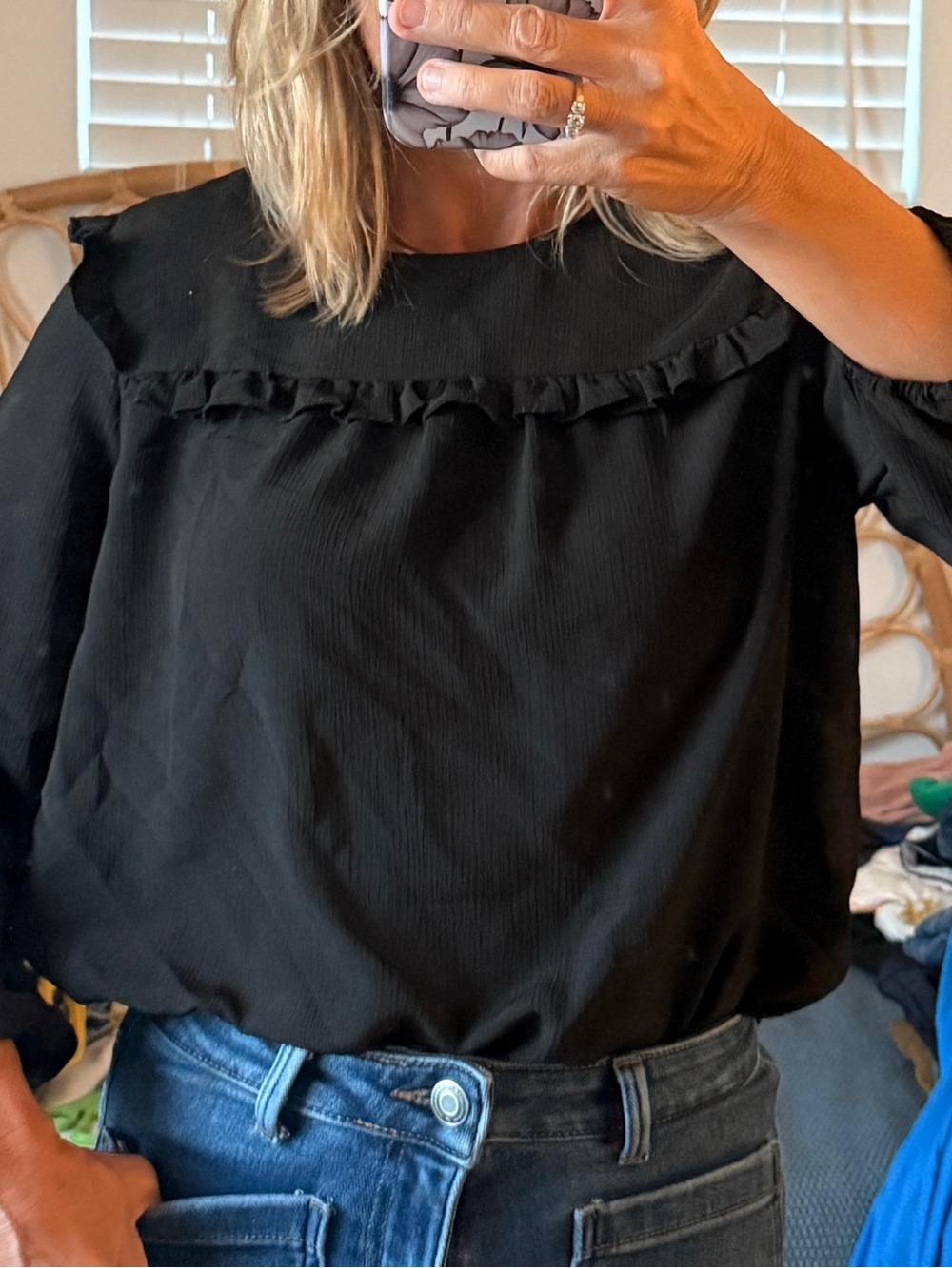Juicy Couture Black Ruffled Yoke Blouse